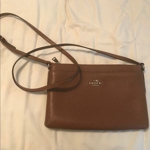 Long strap brown leather coach purse